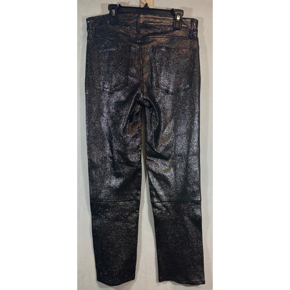 $1,198 FRAME Womens Pant 27 Gunmetal Metallic Lambs Leather Le High Straight A14 - Picture 8 of 14